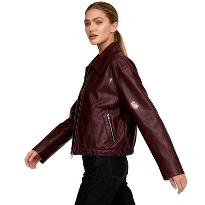 Oversized Cropped Leather Jacket - view 7