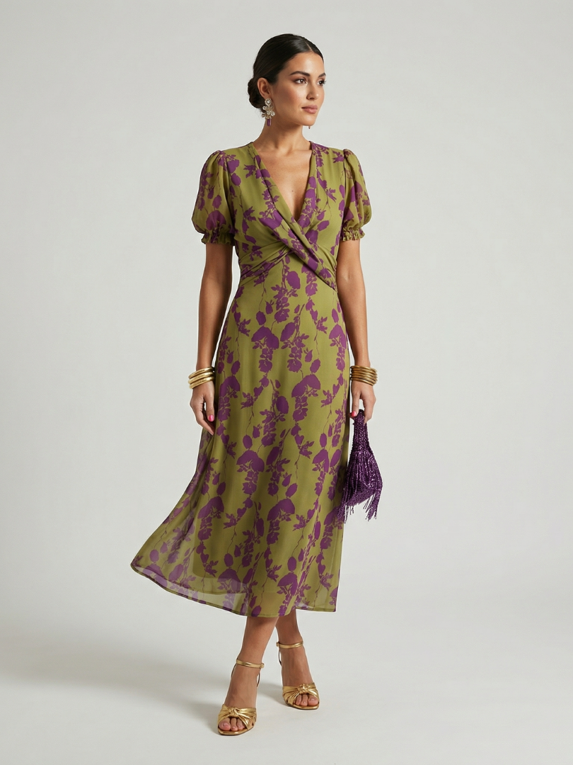 Lightweight Floral Wrap Midi Dress - view 3