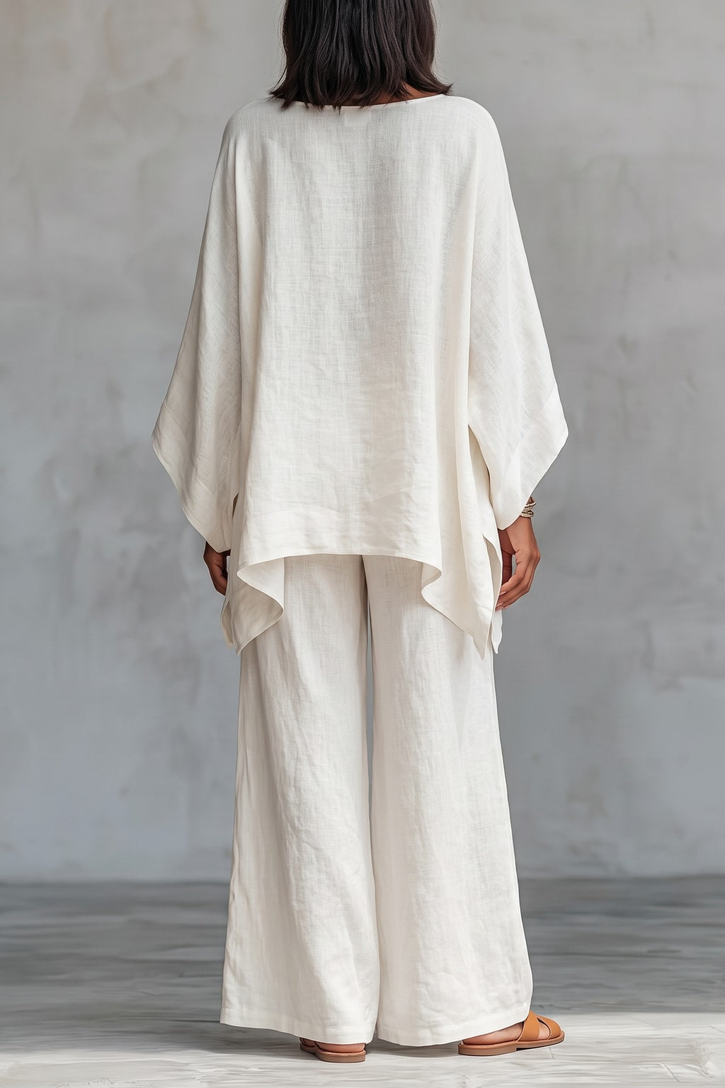 Asymmetric Top Two-Piece Set With Flowing Pants - 4
