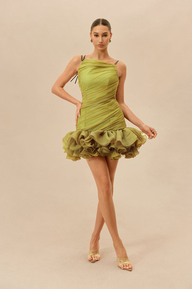 Ruched Bodice Mini Dress With Ruffle Hem For Night Out - 6