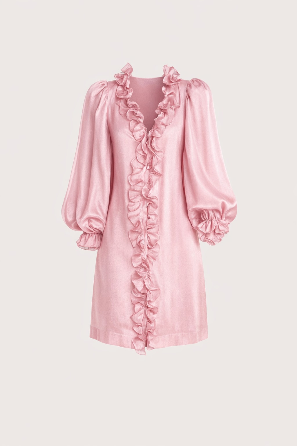 Polyester Short Dress With Puff Sleeves And V-Neckline - 1