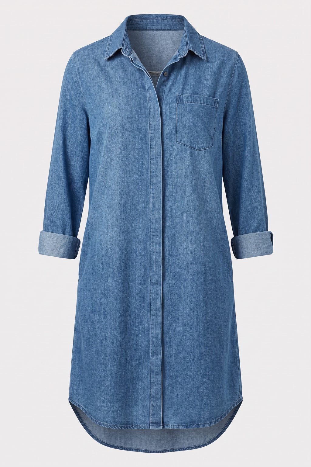 Denim Shirt Dress With Relaxed Fit And Pockets - 1