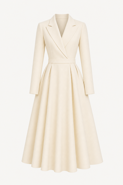 Lapel Midi Dress With Waist Pocket