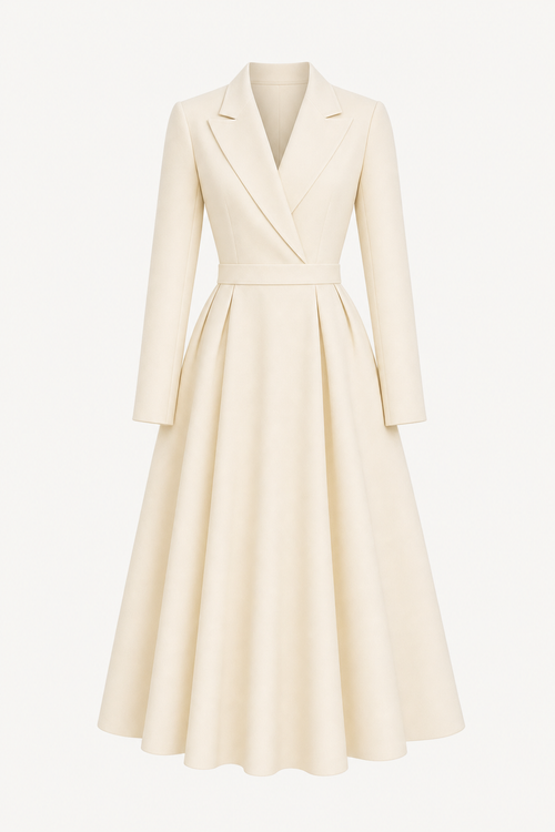Lapel Midi Dress With Waist Pocket