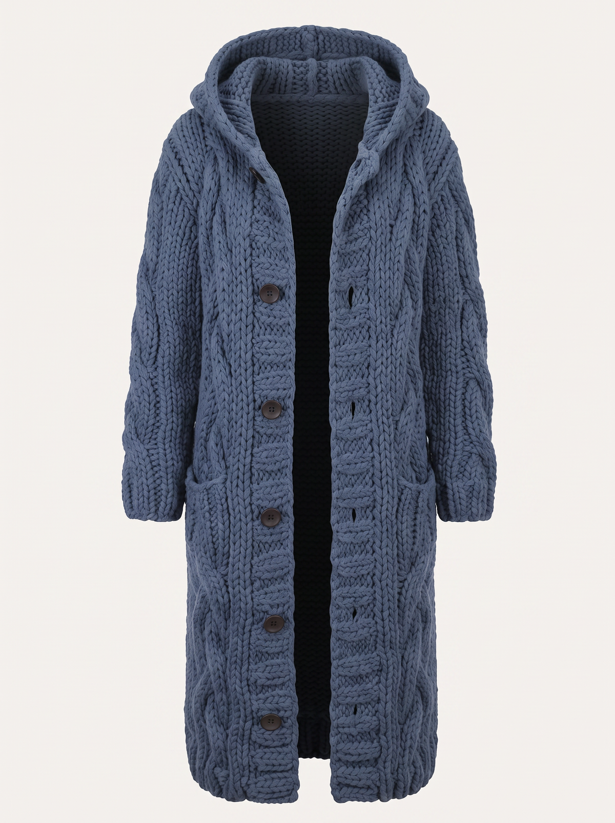 Cable Knit Longline Hooded Coat