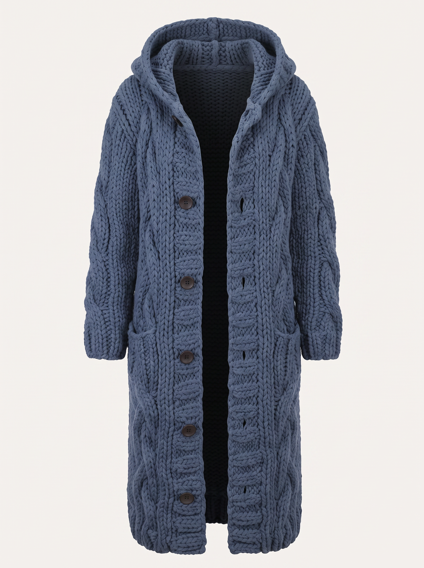 Cable Knit Longline Hooded Coat