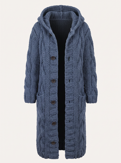 Cable Knit Longline Hooded Coat