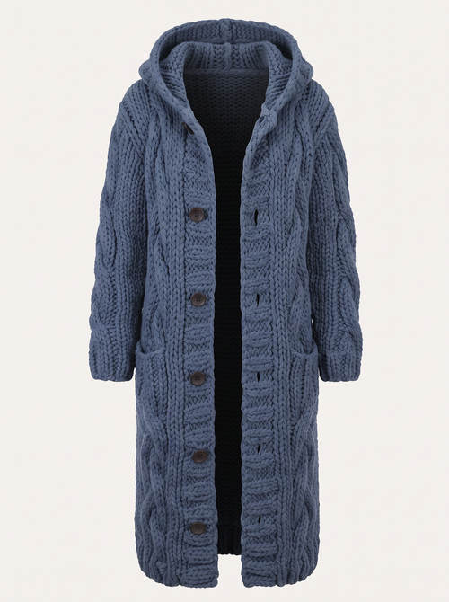 Cable Knit Longline Hooded Coat