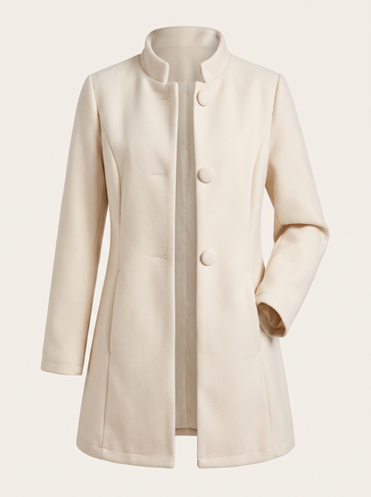 Stand-collar button coat with tailored shape