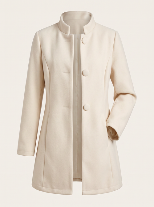 Stand-collar button coat with tailored shape