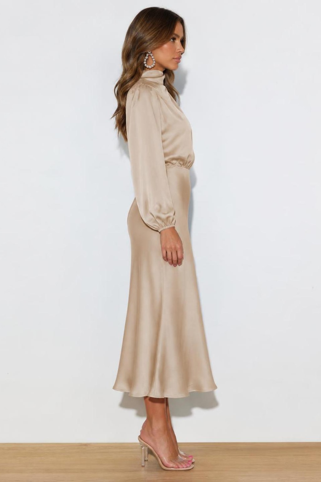 Satin High-Neck Midi Dress - 3
