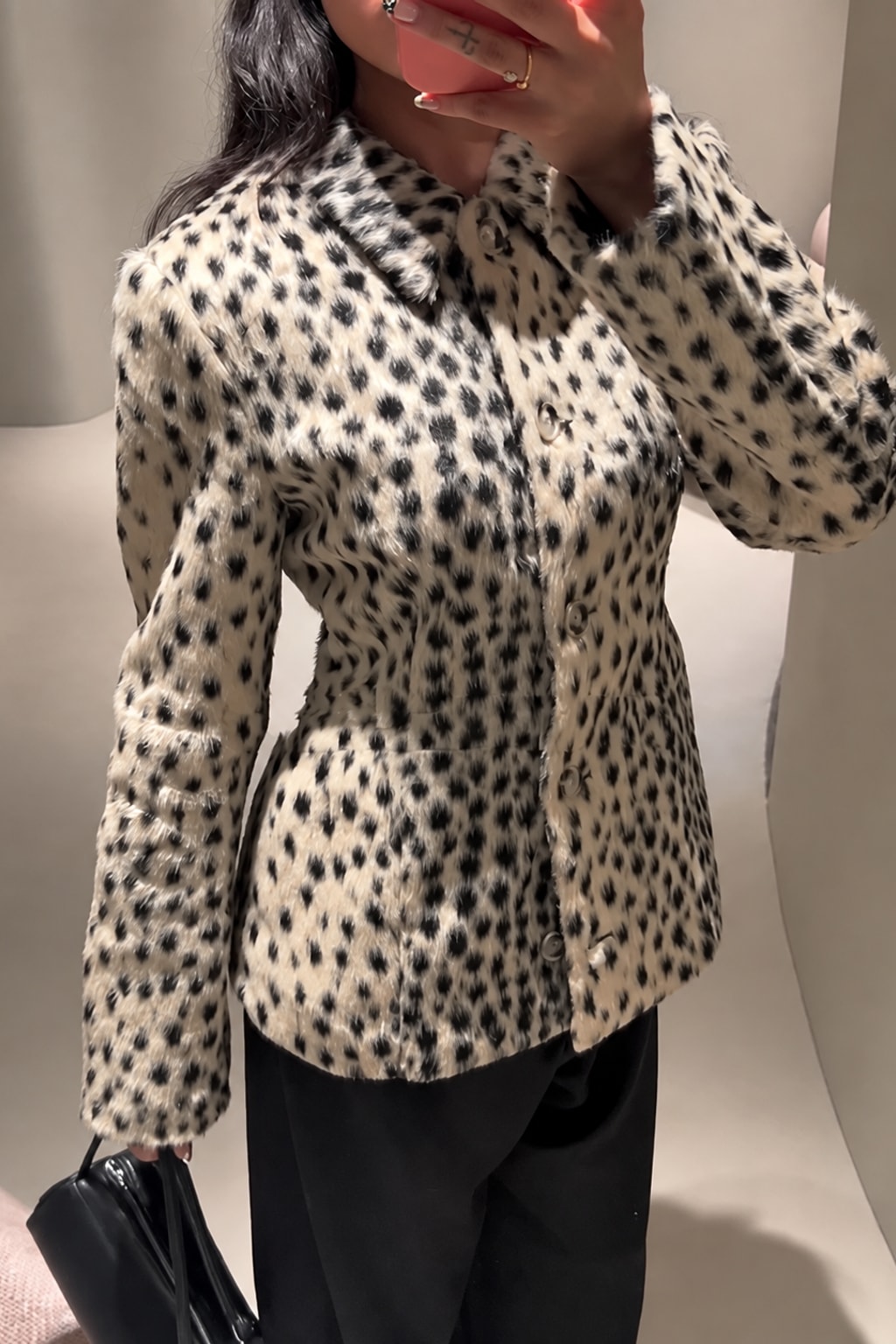Polyester Jacket Faux Fur Collar Cropped Coat - 2