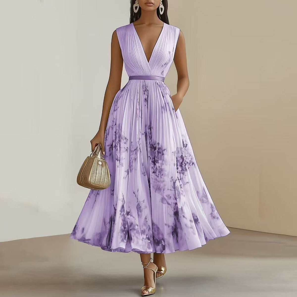 Flowing Wrap V-Neck Midi Dress in Six Colors - view 11