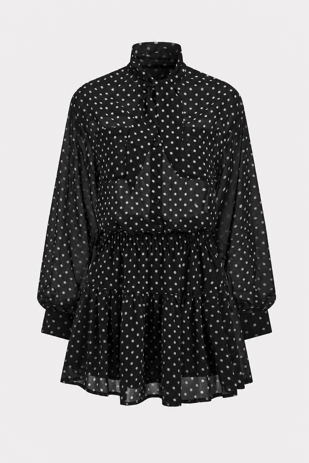 Black Polka Dot Chiffon Top and Skirt Set