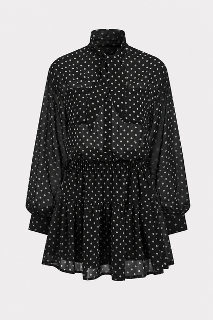 Black Polka Dot Chiffon Top and Skirt Set