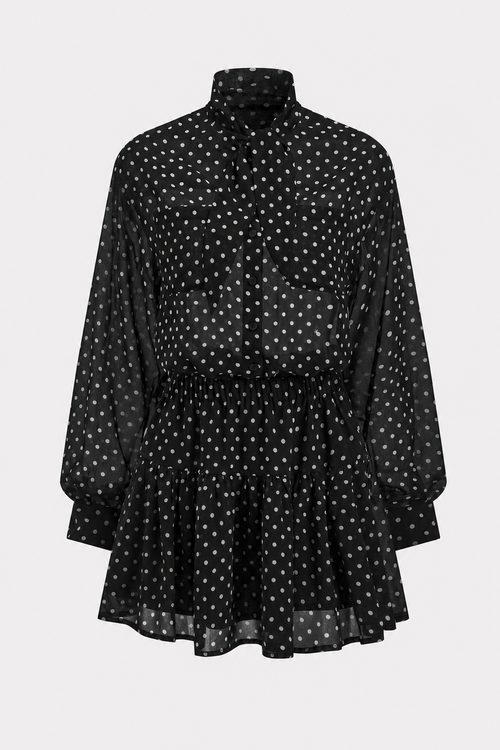 Black Polka Dot Chiffon Top and Skirt Set