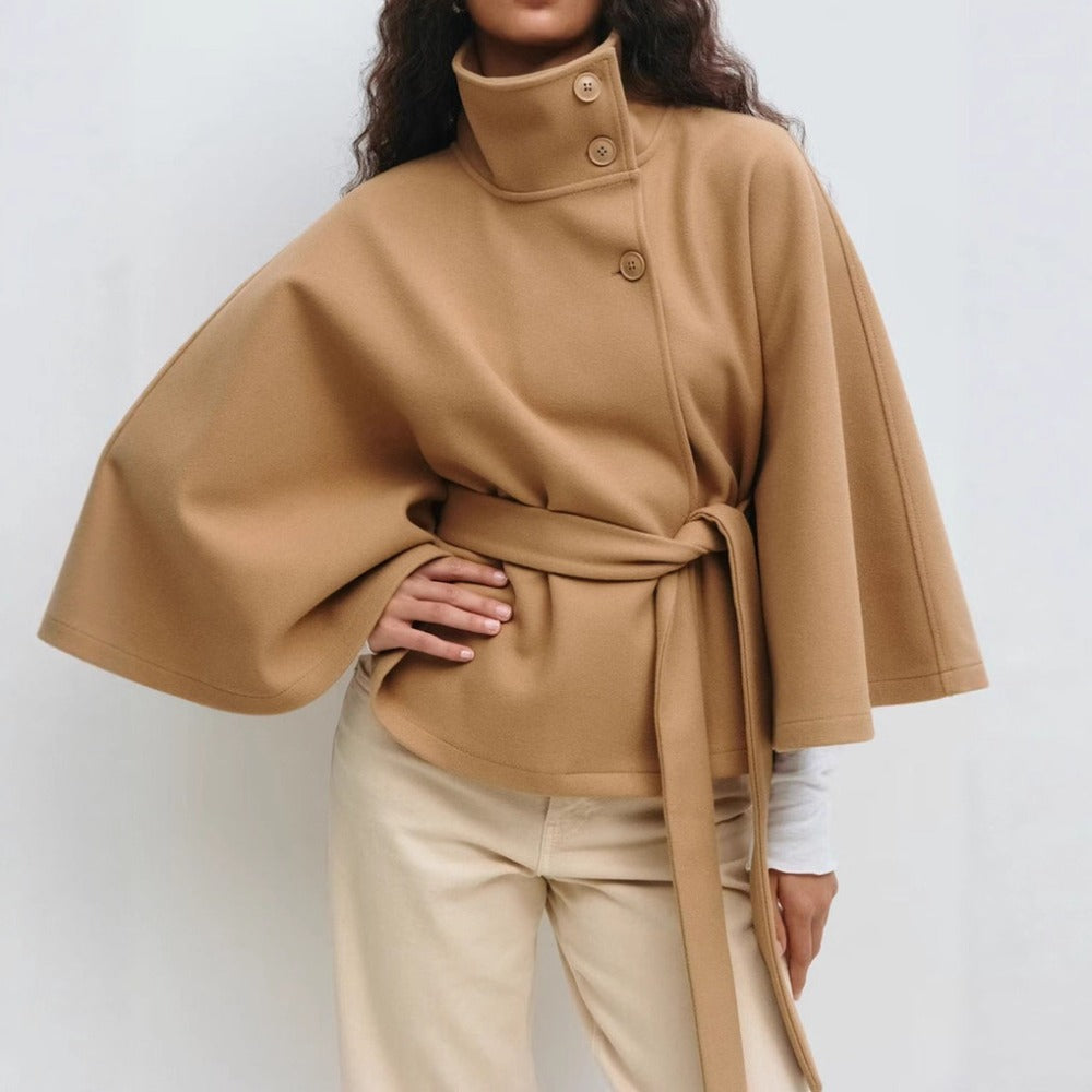 High Collar Cape Coat with Belted Waist - view 2