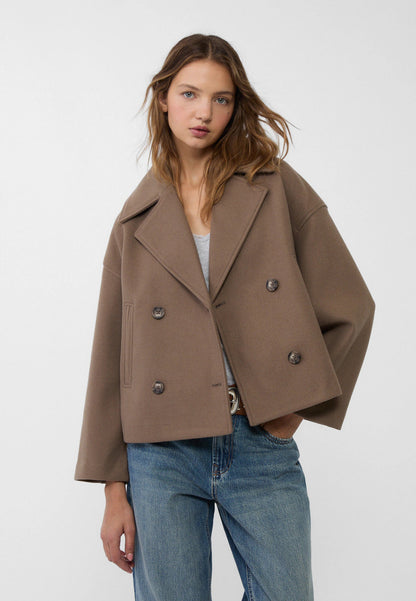 Cropped wool blend peacoat with notch lapel - view 4