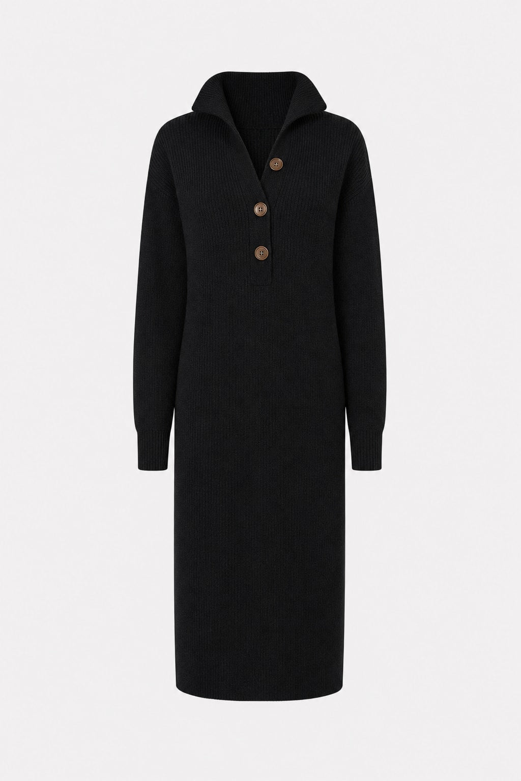 Wool-Blend Ribbed Knit Midi Dress - 1