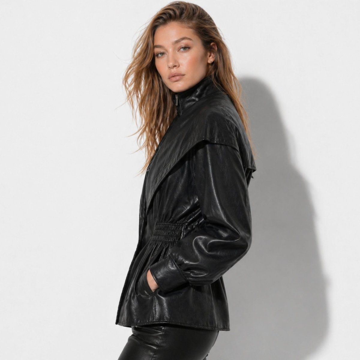 Notch Lapel Leather Moto Jacket - view 6