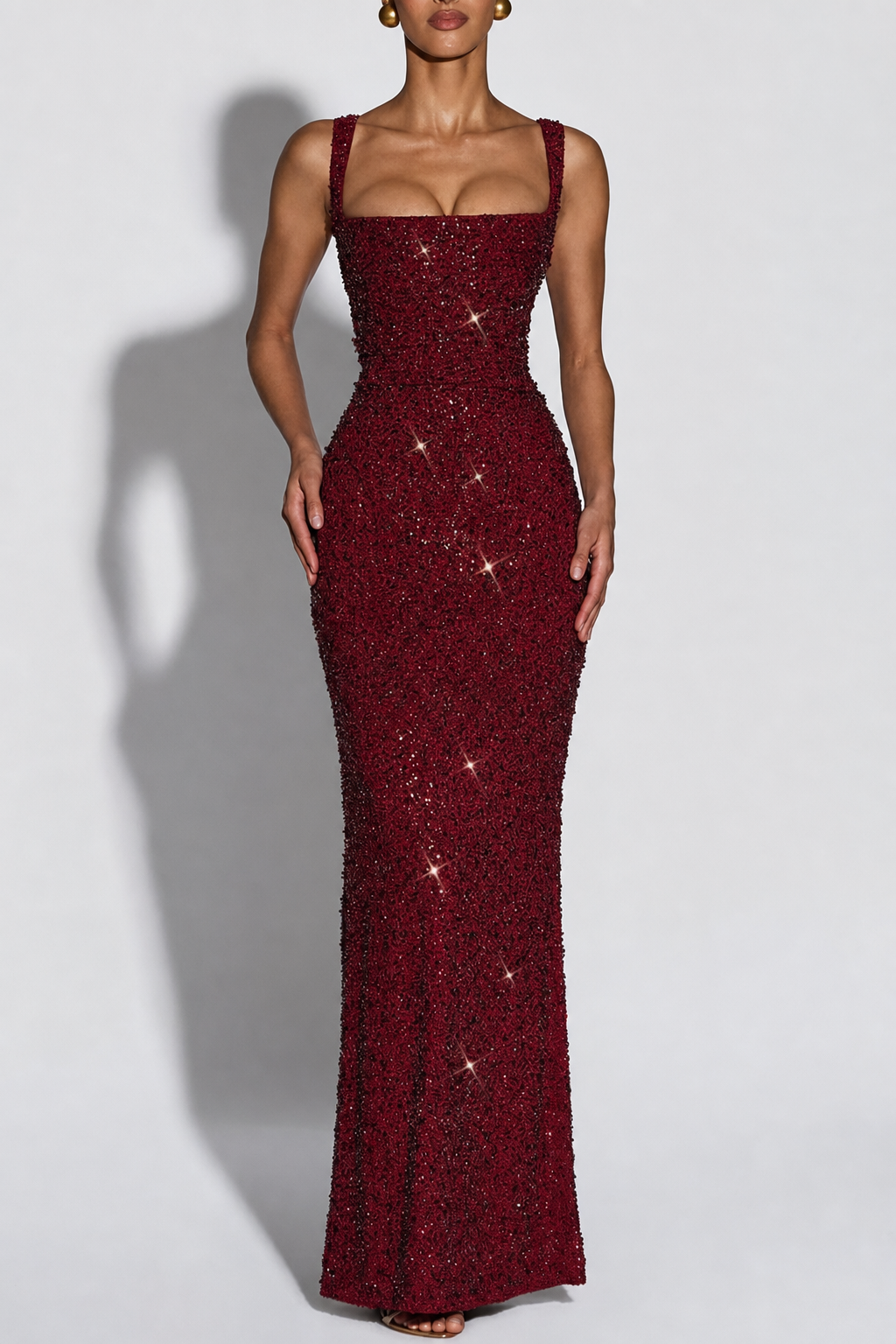 Sequin chiffon maxi dress with lace-up back - view 2