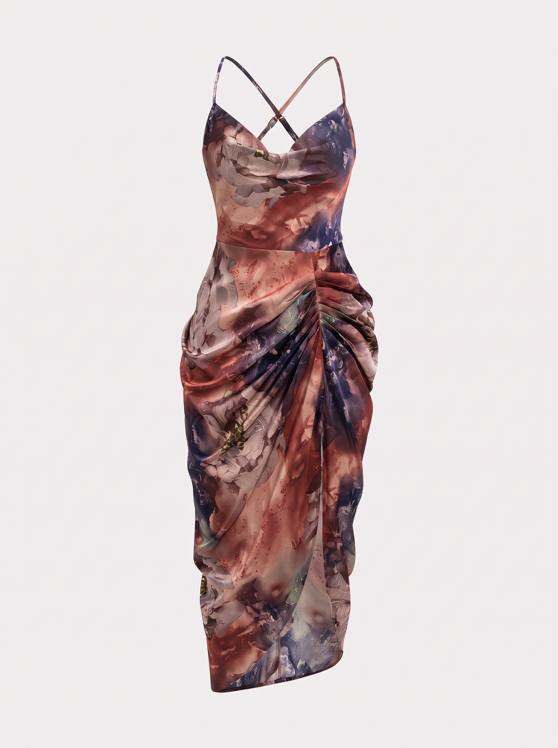 Satin draped cowl neck midi dress - view 5