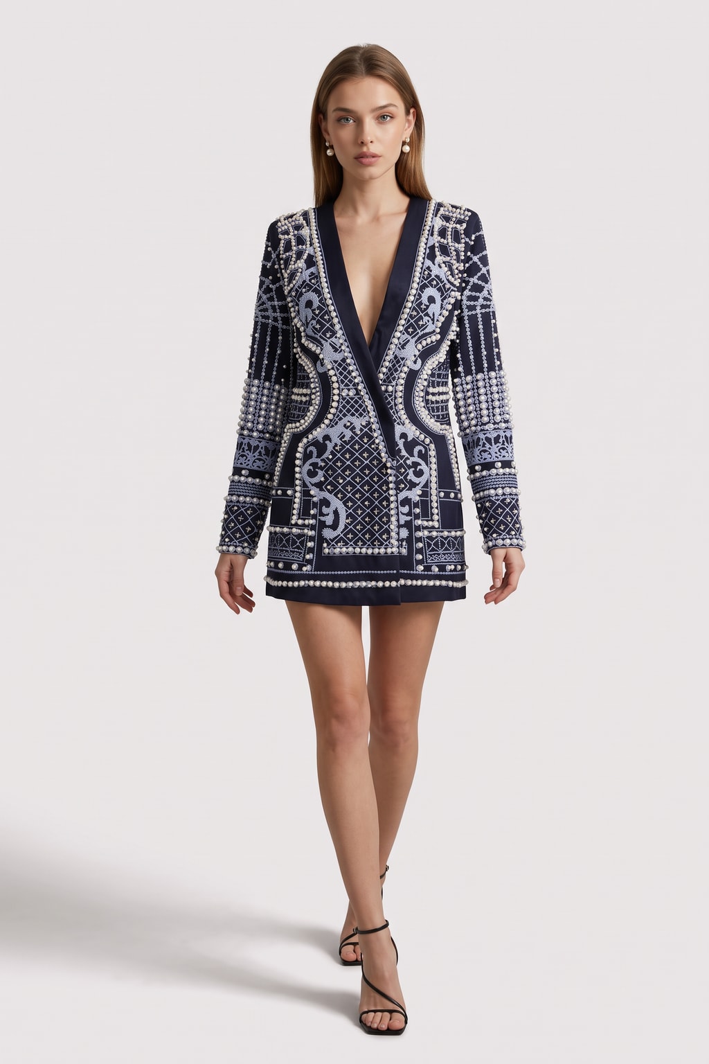 Cotton Blend Beaded V-Neck Blazer Outerwear - 5