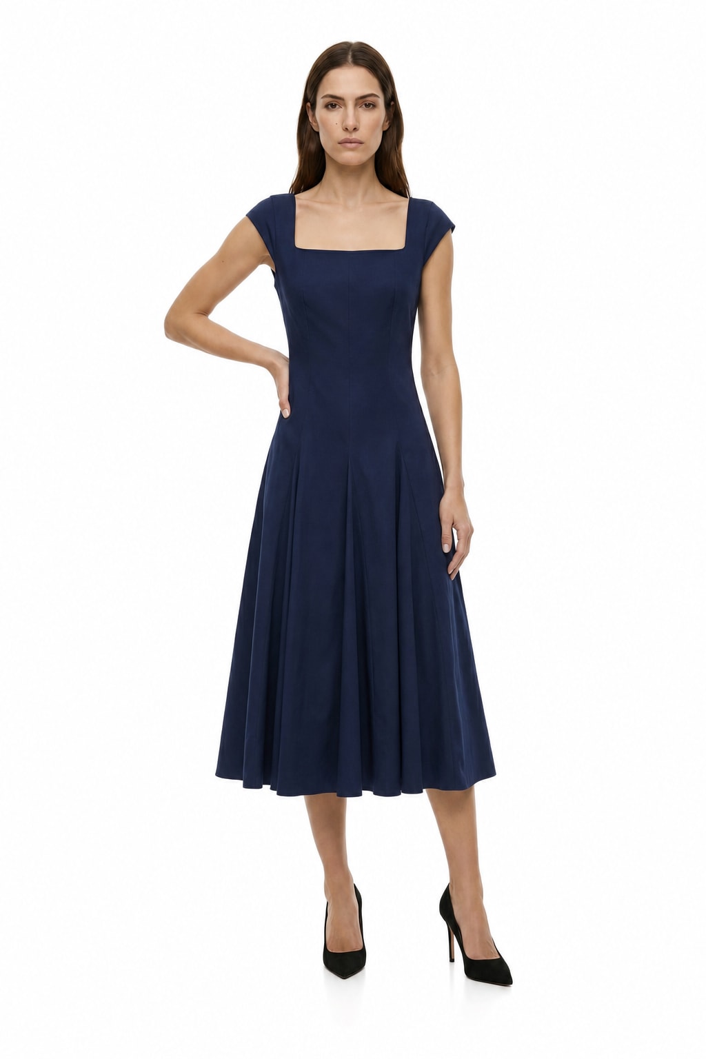 Tencel Blend Square Neck Midi Dress - 5