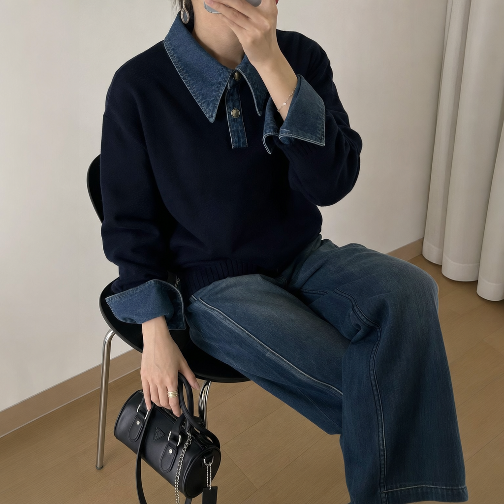 Panel Lapel Relaxed Knit Sweater - view 2