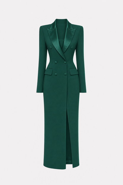 Satin double-breasted pencil blazer dress - view 11