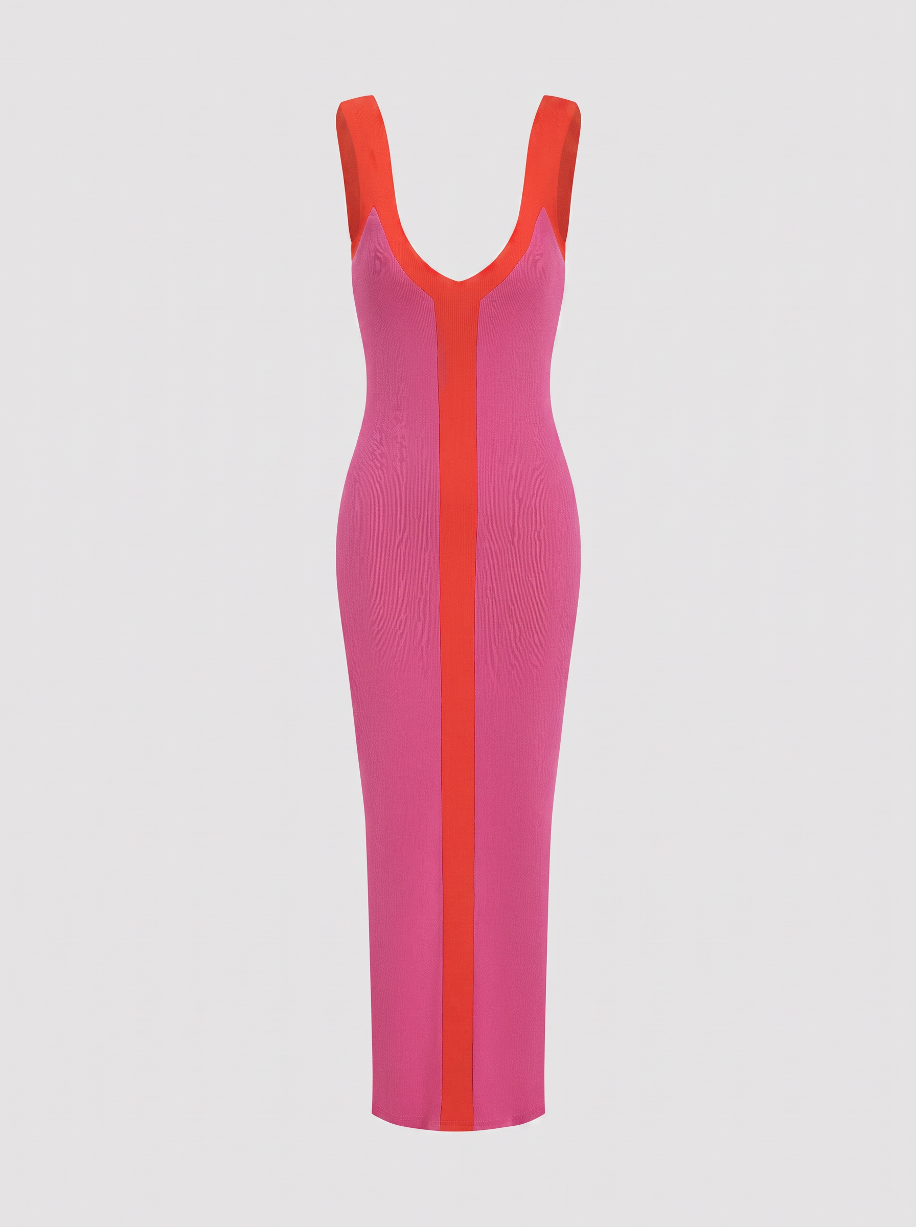 Ribbed colorblock maxi dress with side split - view 7