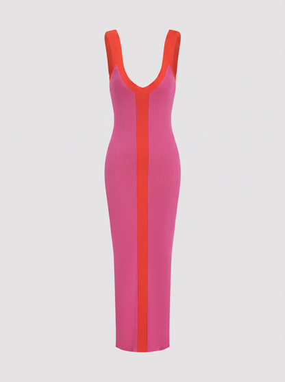 Ribbed colorblock maxi dress with side split - view 7