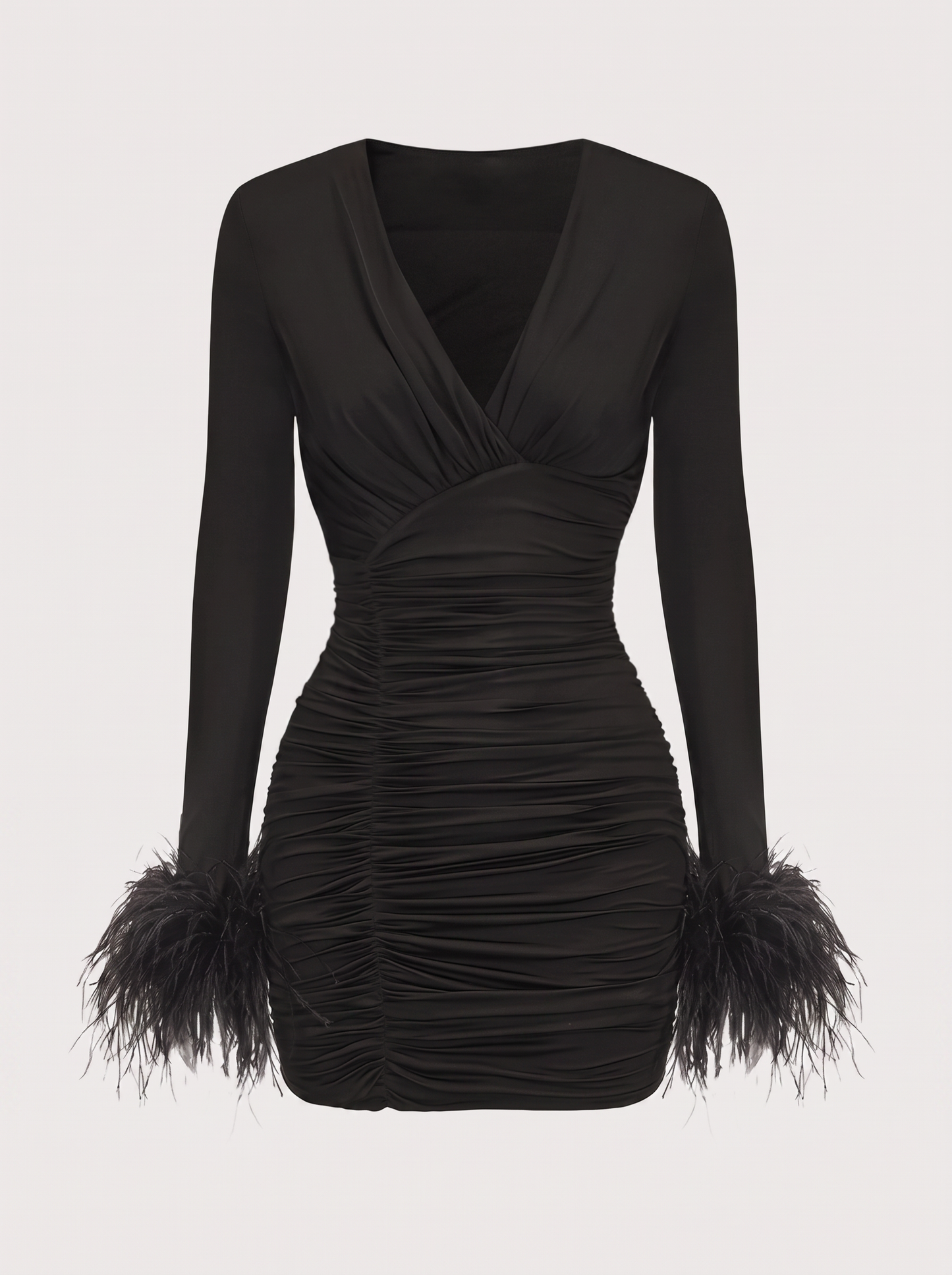 Feather Trim Sleeve Jersey Mini Dress