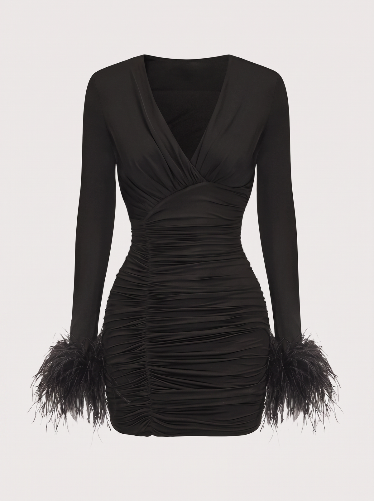 Feather Trim Sleeve Jersey Mini Dress