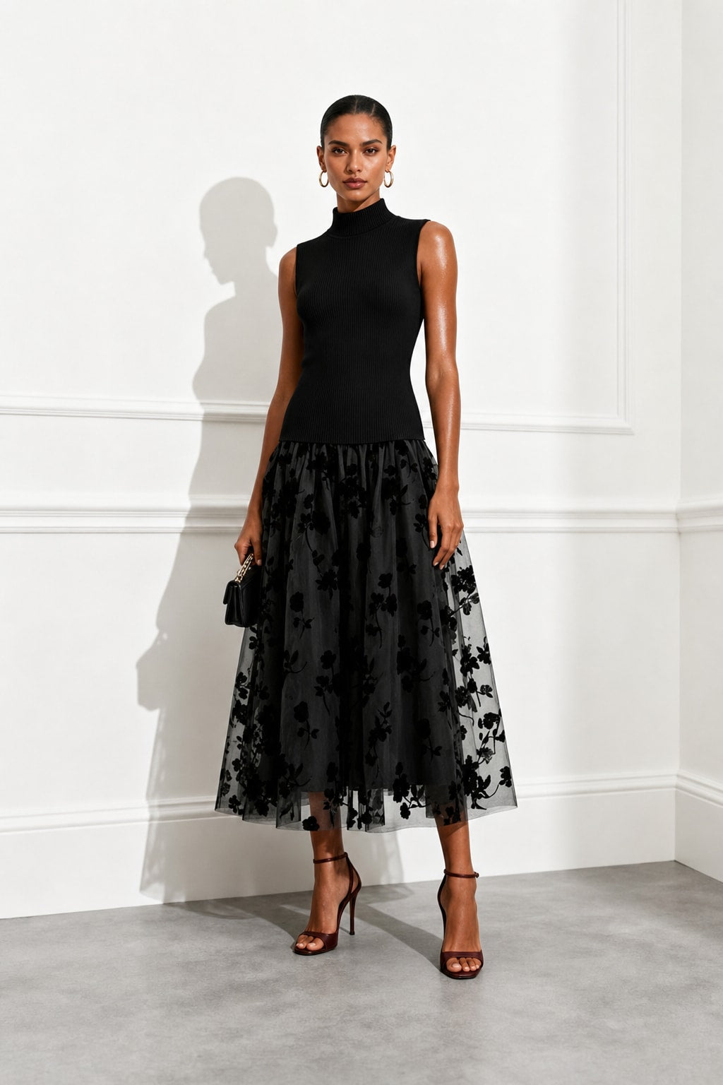 Flocked Knit Sleeveless A-Line Maxi Dress - 4