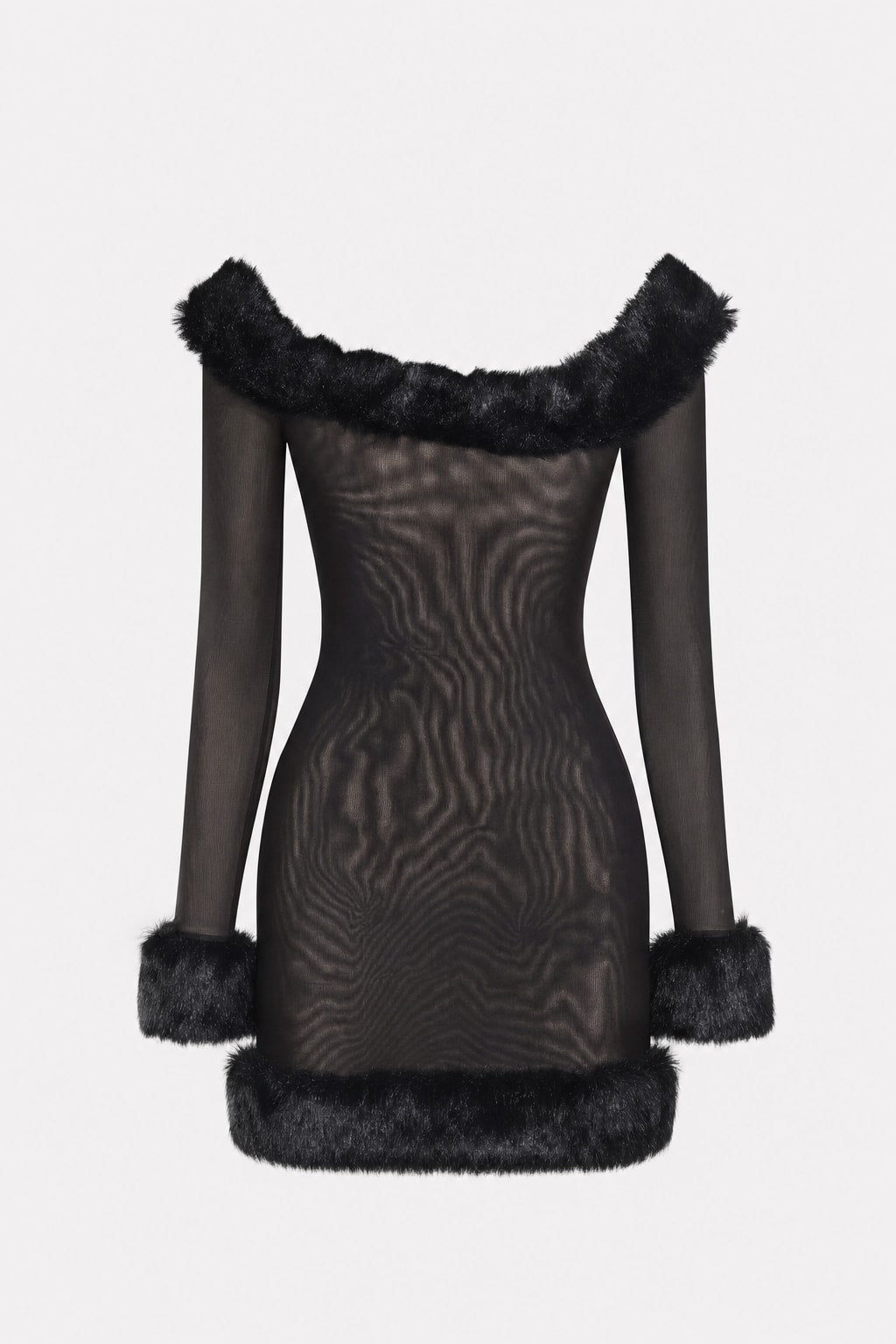 Mesh Mini Dress With Fur Trim - 1