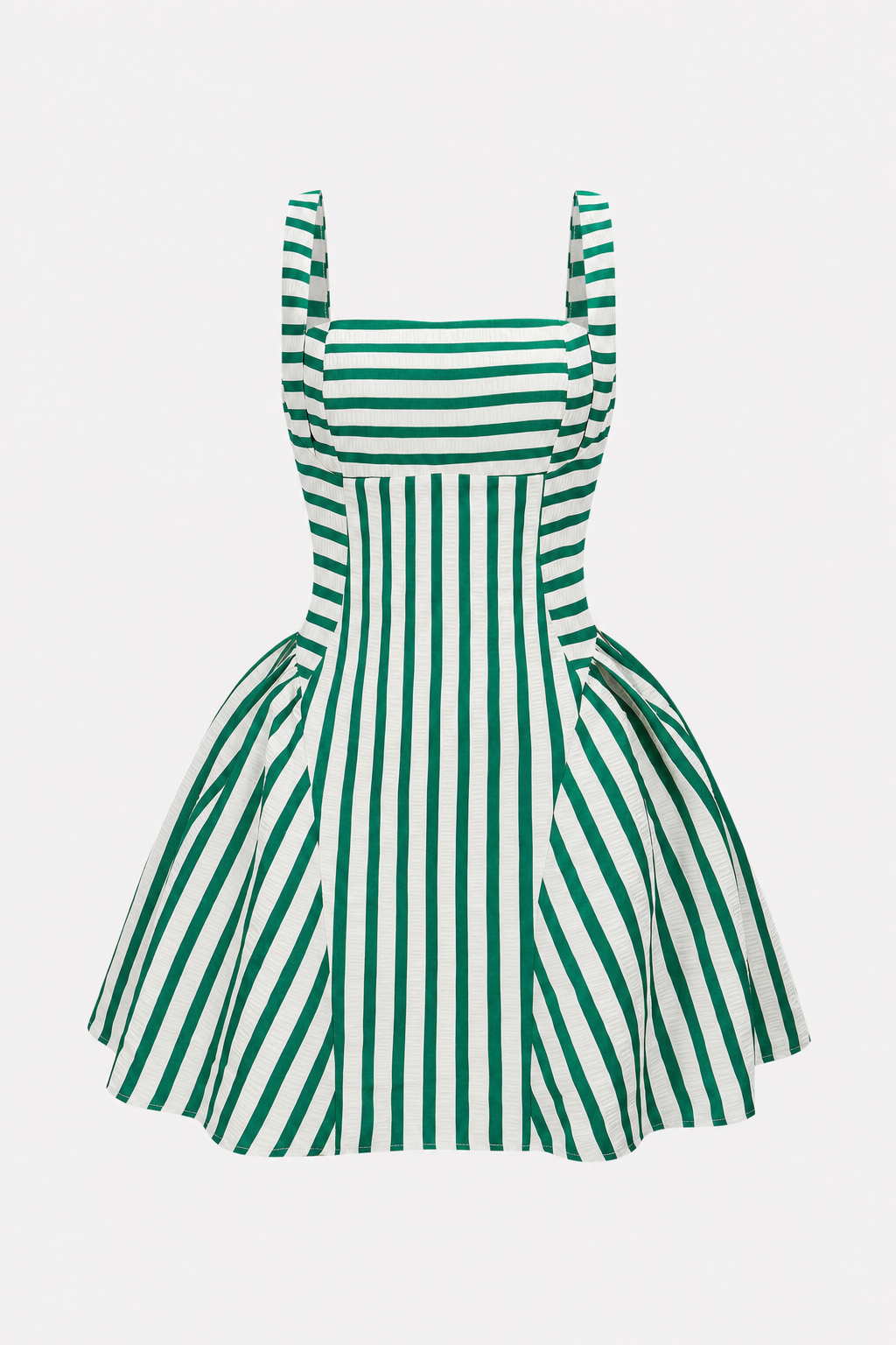 Striped square-neck ruched mini dress