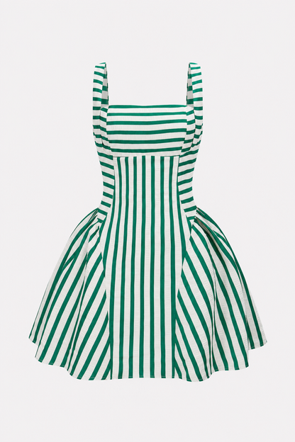 Striped square-neck ruched mini dress