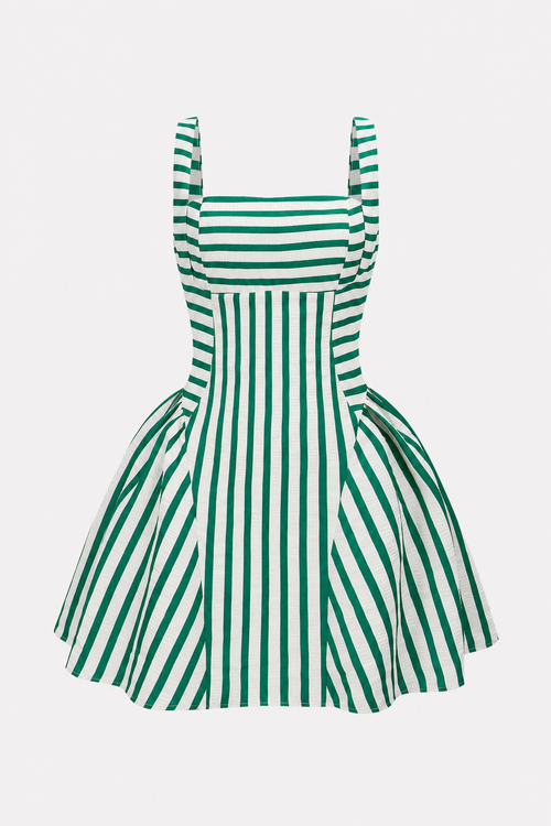 Striped square-neck ruched mini dress