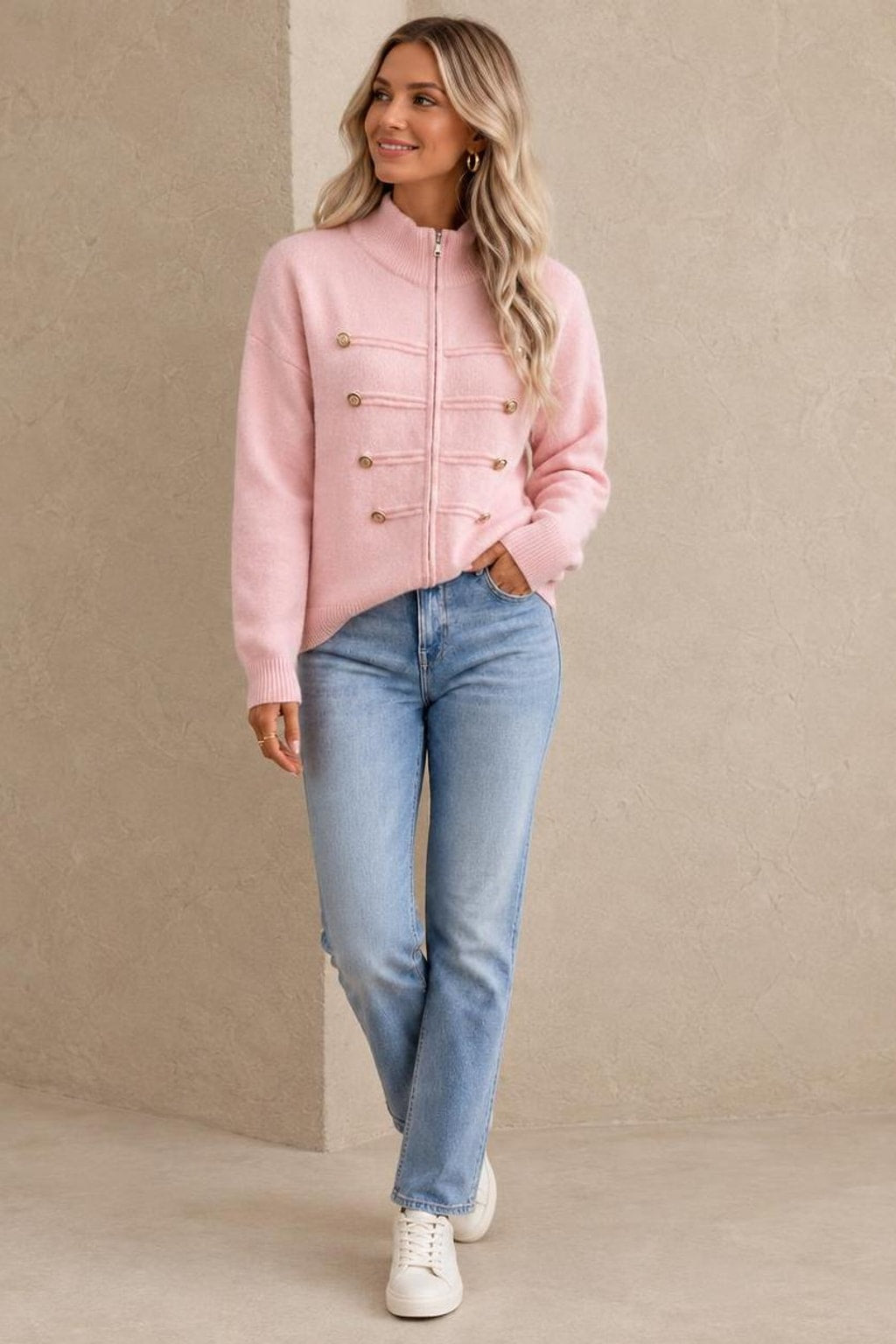 Knit Zip-Front Military-Style Cardigan - 7