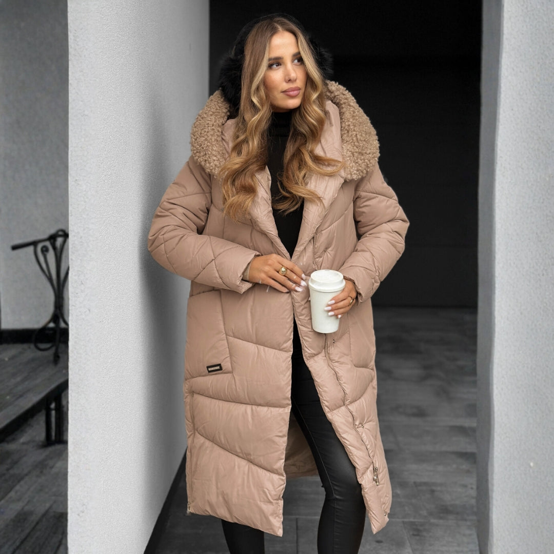 Quilted Hooded Coat Below Hip Length - view 3