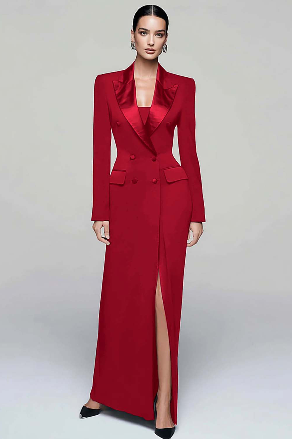 Satin Double-Breasted Pencil Blazer Dress - 6