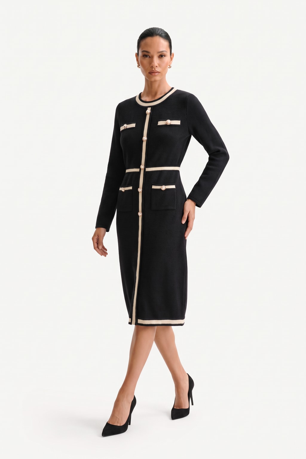 Black Knit Long Sleeve Maxi Dress - 2