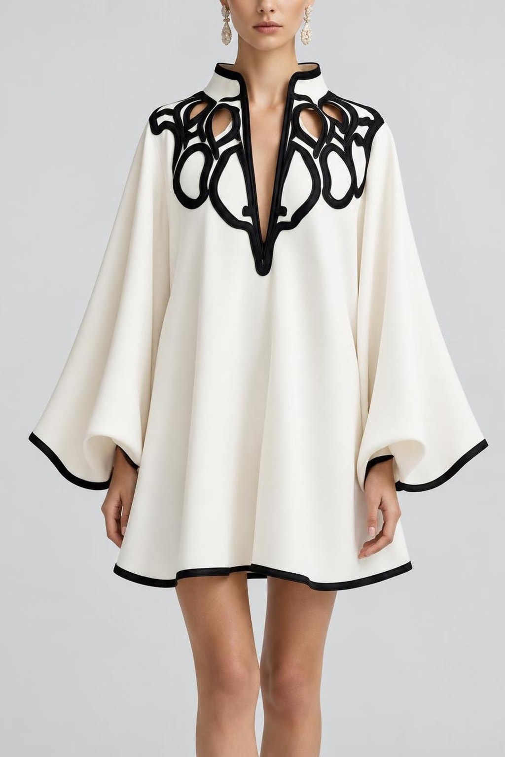 Polyester Blend Mini Dress With Flared Sleeves - 3