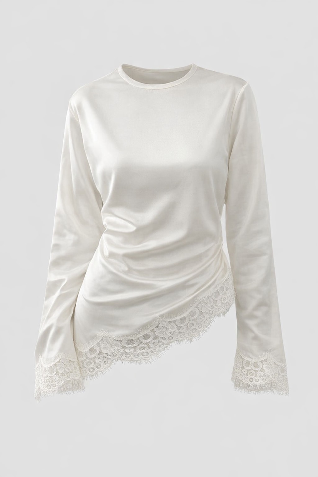 Satin Lace Top With Dramatic Flare Sleeves - 1