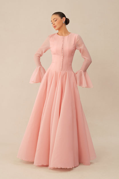Pink Modest Maxi Dress With Matching Scarf - view 2