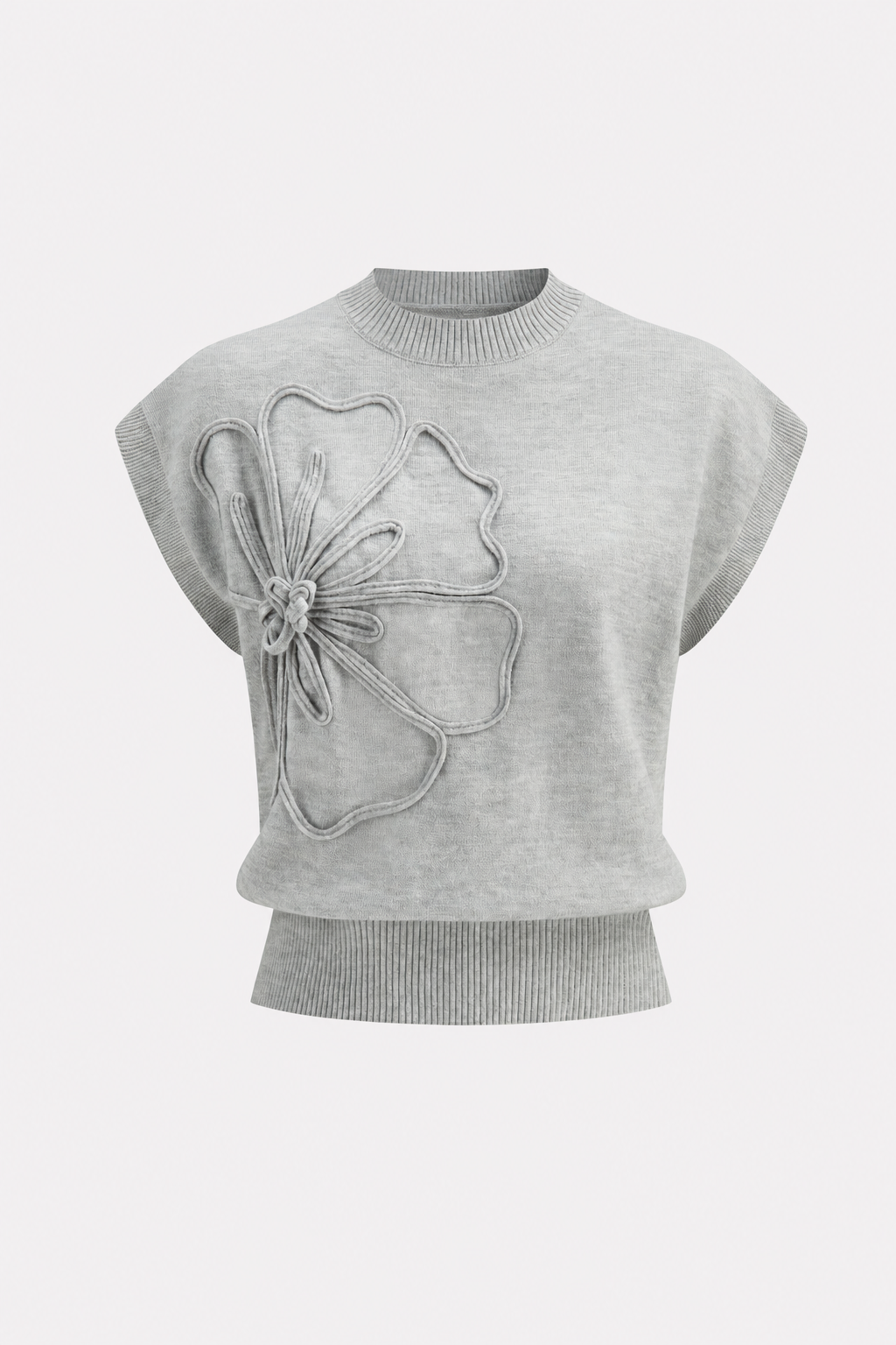 Flower Applique Cap Sleeve Knit Top