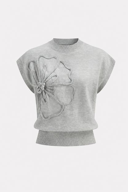 Flower Applique Cap Sleeve Knit Top