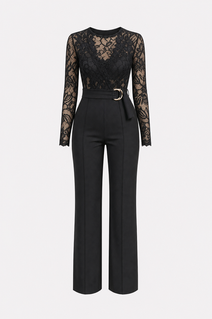 Lace-Trim Wide-Leg Jumpsuit With Belt - view 6