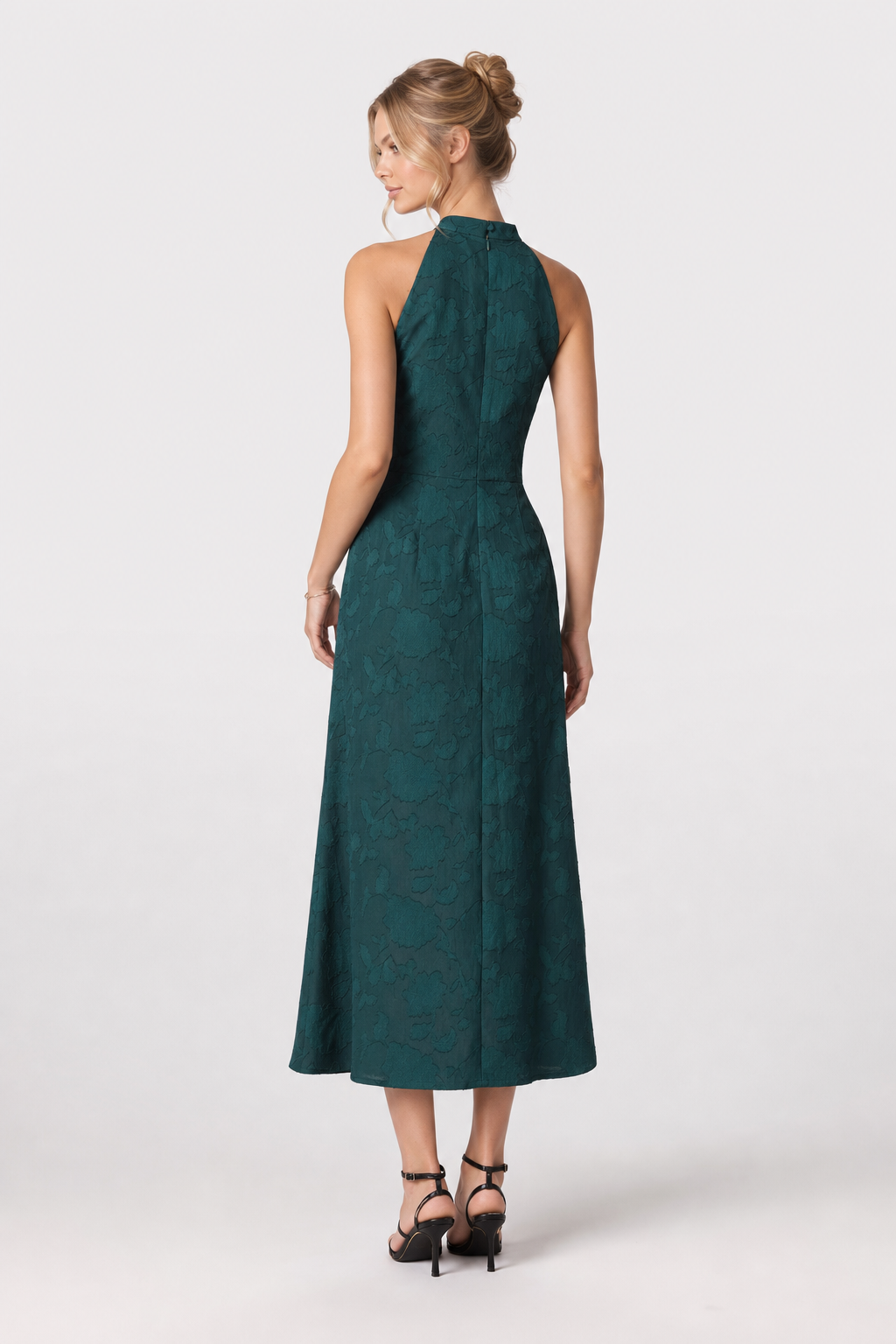 Green Jacquard Mock Neck Maxi Dress, Cutout - view 4